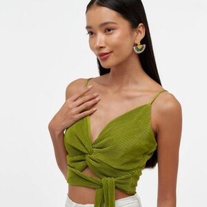 Ro & De Twist Front Ribbed Satin Crop Top Size Small Green Festival Y2K Style